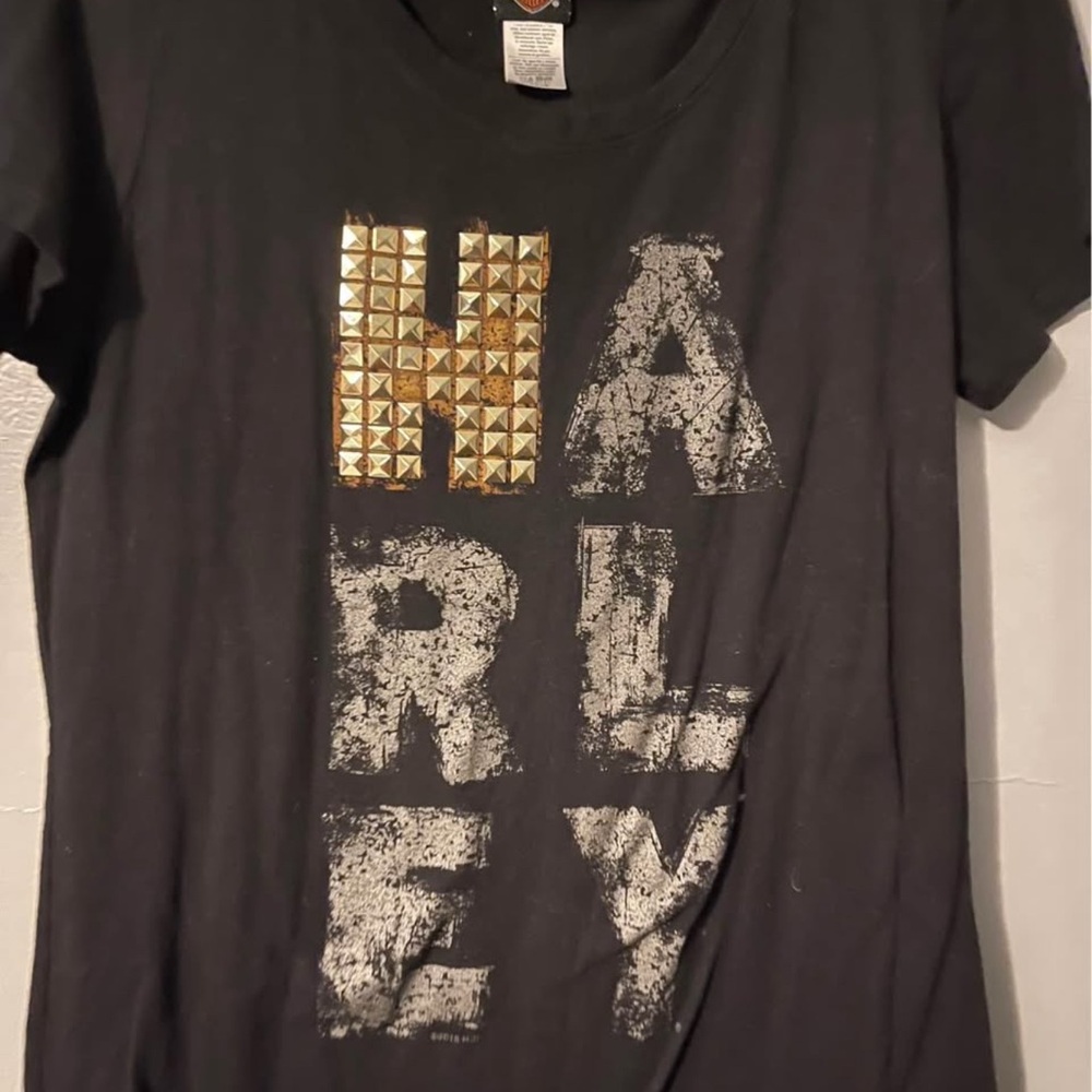 Harley Black T-Shirt with Gold Accents